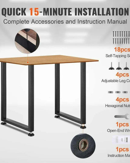 Heavy-Duty Matte Black Adjustable Steel Desk Legs - 28" Square, Supports Up to 1000 lbs, Set of 2