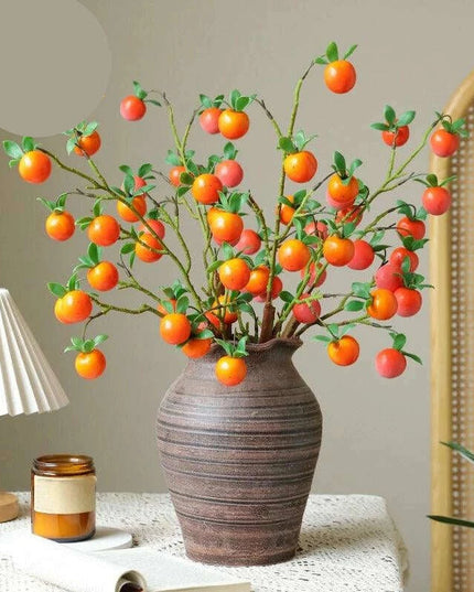 Festive Red Pomegranate Floral Branch with Lush Greenery