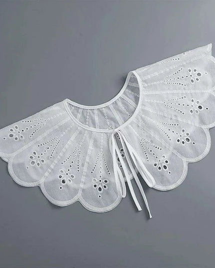 Embroidered Lace Detachable Collar for Women - Elegant White Shawl Accessory