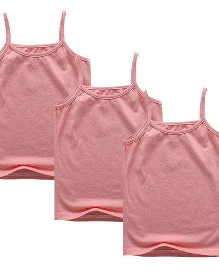3-Pack Girls' Trendy Sleeveless Cotton Cami Tops - Stylish Spaghetti Strap Vests for Kids