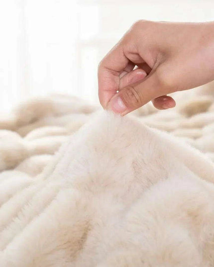Cozy Beige Ruched Faux Fur Throw - Luxurious Reversible Mink Fleece