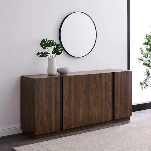 Sleek Contemporary Dark Walnut 4-Door Cutlery Storage Cabinet with Adjustable Shelves - Modern Design, 15.75" Deep x 70" Wide x 31" High, Free Shipping Included