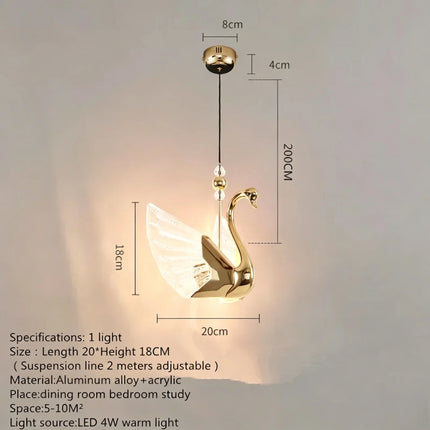 Nordic Creative Acrylic Swan LED Hanging Chandelier Study Bedroom Livi
