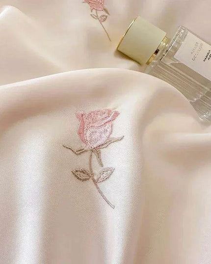 Luxurious Korean Style Lace Embroidered Lyocell Bedding Set - Pink and White