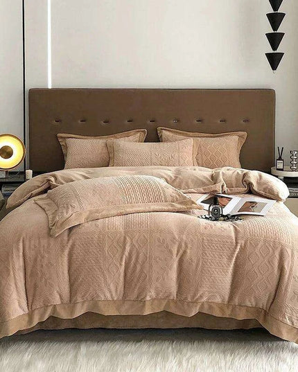 Opulent Grey Velvet Fleece Bedding Set with Luxurious 3D Embossed Duvet Cover and Pillowcases