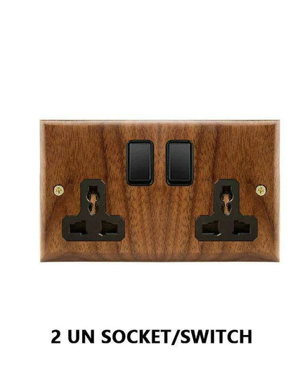 Sleek Black Walnut Electrical Panel with USB Ports, Adjustable LED Ambiance, and Contemporary Toggle Features