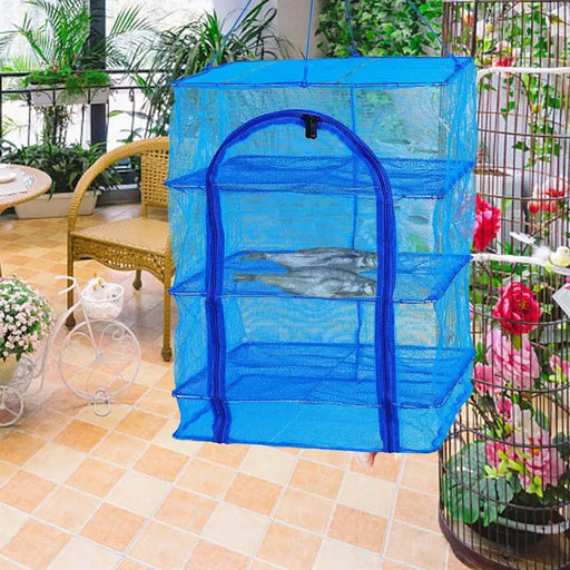 4-Tier Folding Hanging Dry Net for Food and Fish Drying with Zippered Storage Bag