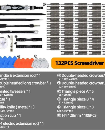 Professional 132-Piece Magnetic Precision Screwdriver Set with Durable Chrome-Vanadium Steel Bits and Color-Coded Handles for All Repair Needs