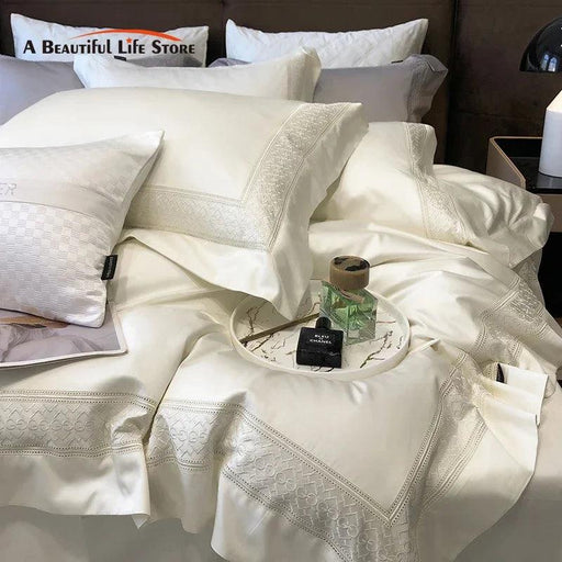 Luxurious 1000TC Egyptian Cotton Embroidered Bed Linen Set - Includes Duvet Cover, Sheet & Pillowcases for King & Queen Sizes