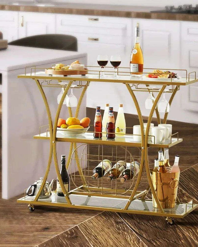 Elegant Vintage-Inspired Glass Wine Trolley
