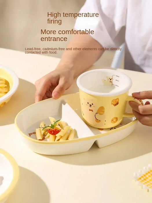 Charming Bear Dodo Cream Style Kids Breakfast Bowl Set - Whimsical Kitchen Essential