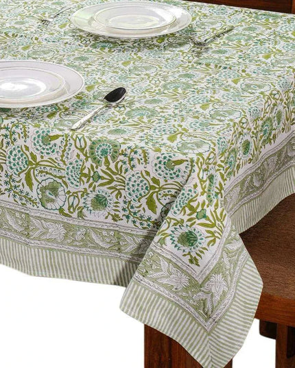 Elegant Blue-Green Floral Leaf Design Waterproof Table Cover