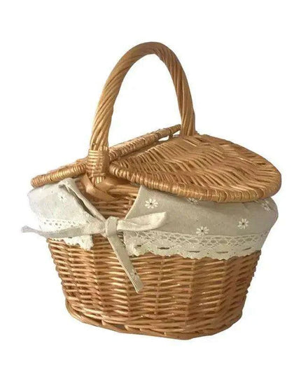 Elegant Dual-Lid Wicker Picnic Basket - Spacious Handcrafted Storage Solution