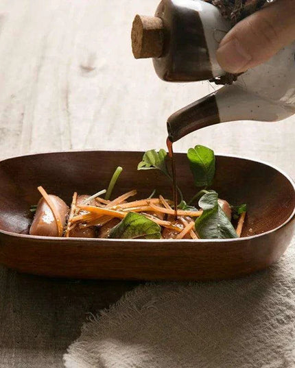 Natural Wood Oval Serving Tray for Elegant Fruit and Dessert Presentation