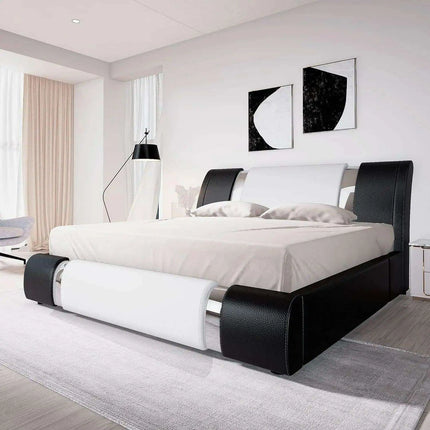 Elegant Leatherette Platform Bed with Customizable Headboard and Sturdy Support Slats