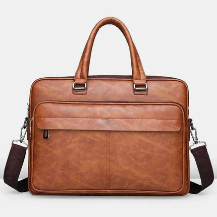 Elegant Waterproof PU Leather Laptop Briefcase with Adjustable Shoulder Strap and Ample Storage