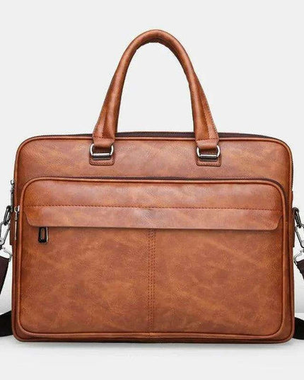 Elegant Waterproof PU Leather Laptop Briefcase with Adjustable Shoulder Strap and Ample Storage