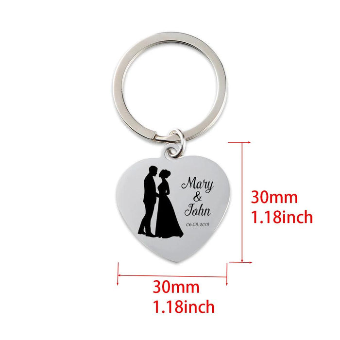 Custom Engraved Heart-Shaped Keychain for Weddings - Personalized Metal Keepsake with Names and Dates