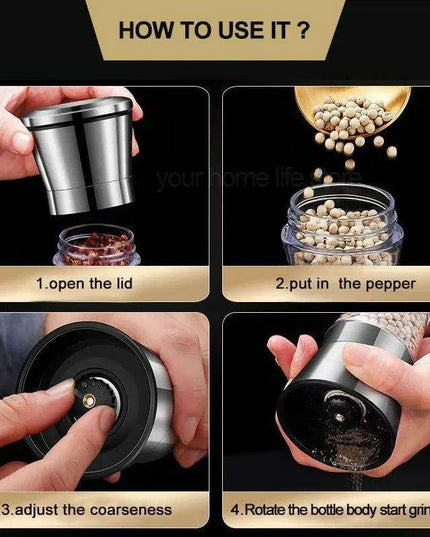 Stainless Steel Dual-Head Spice Grinder with Oversized Storage Compartment