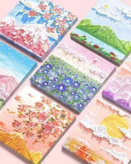 Vintage Art-Inspired Sticky Note Collection - Retro Landscape Memo Pads for Creative Spaces