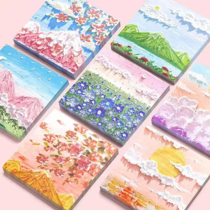Vintage Art-Inspired Sticky Note Collection - Retro Landscape Memo Pads for Creative Spaces