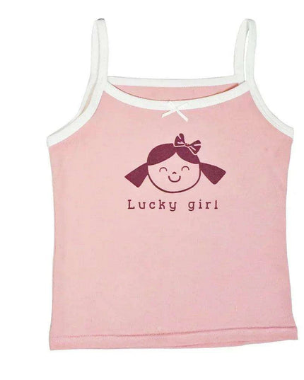 Cute Pink Cotton Sleeveless Summer Tank Top for Girls Aged 3-8 Years