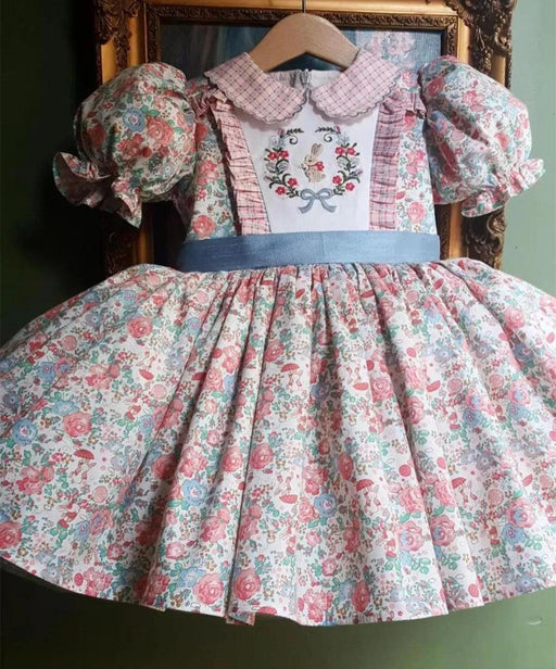 Enchanting Vintage Floral Bunny Embroidered Dress for Baby Girls 0-12Y - Perfect for Celebratory Moments