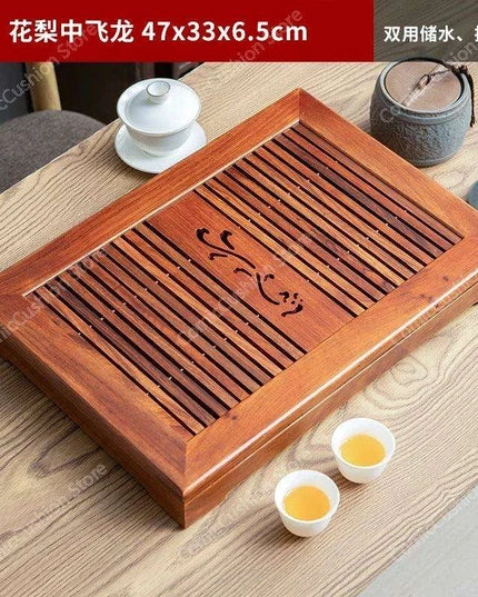 Luxurious Rosewood Tea Serving Tray with Convenient Storage Drawer - Stylish Wooden Table for Home Use