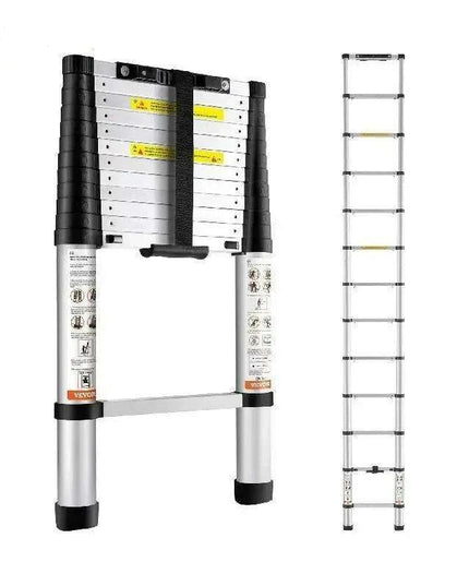 12.5 FT Heavy-Duty Aluminum Telescopic Ladder - Lightweight, Secure & Portable for Home and RV Use, 375 LBS Capacity
