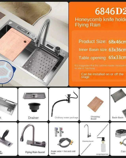 Sleek 304 Stainless Steel Waterfall Kitchen Sink Set with Touch-Control Faucet - Above Counter Installation