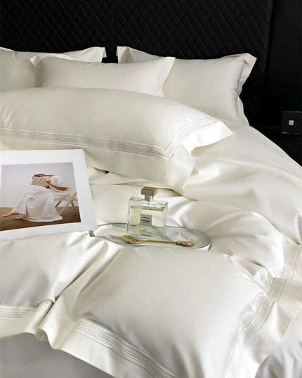 Elegant Egyptian Cotton Embroidered Duvet Cover Set, Premium Hotel-Quality Bedding with Bed Sheet and Pillowcases, Solid Color Luxury Collection
