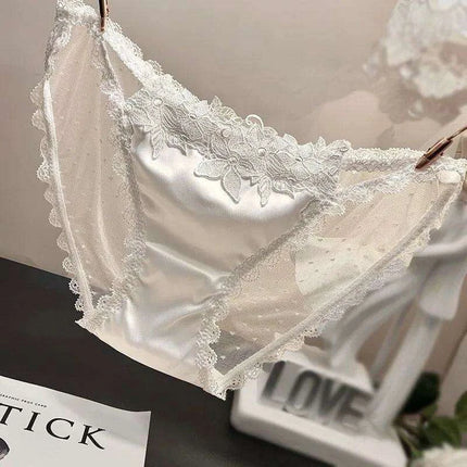 Ladies Seamless Satin Briefs with Floral Design - Sexy Mesh Back Underwear in Various Colors