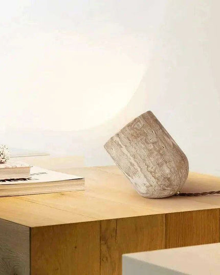 Elegant Yellow Travertine Stone LED Table Lamp for Contemporary Home Aesthetics
