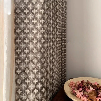French Retro Yarn-Dyed Cotton Curtains with Tulle - Custom Size, Medieval Style
