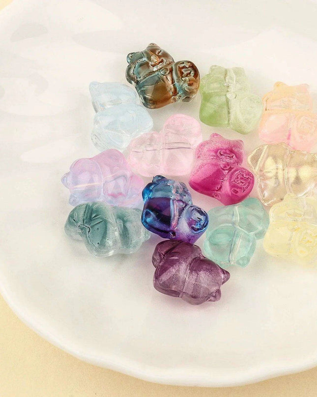 Set of 20 Colorful Lucky Cat Lampwork Glass Beads for Creative Jewelry Design - 13x14MM Decorative Spacers
