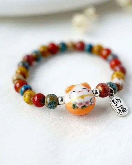 Lucky Cat Beaded Bracelet - Adjustable Harajuku Fashion Statement for Trendy Girls