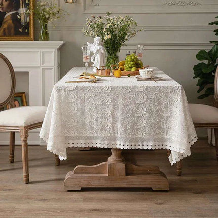American Charm Floral Lace Tablecloth with Handcrafted Embroidery