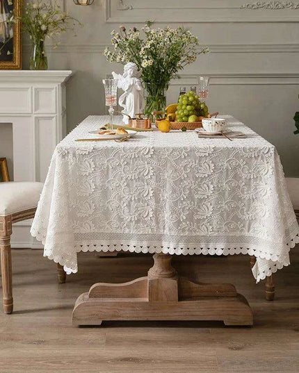 American Charm Floral Lace Tablecloth with Handcrafted Embroidery