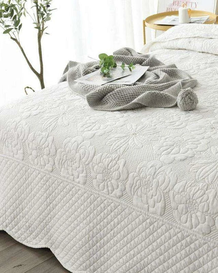 Nordic Elegance Cotton Quilt Set, Embroidered Summer Bedspread, 3-Piece Throw Coverlet