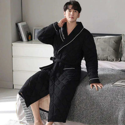Men's Elegant Plaid Kimono Robe - Superior Cotton Lounge Wear for Chilly Seasons