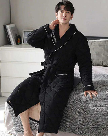 Men's Elegant Plaid Kimono Robe - Superior Cotton Lounge Wear for Chilly Seasons