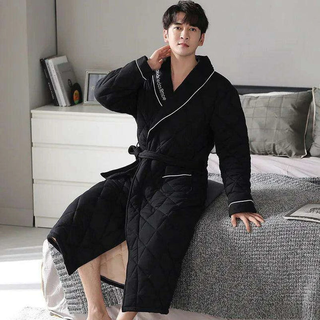 Men's Elegant Plaid Kimono Robe - Superior Cotton Lounge Wear for Chilly Seasons