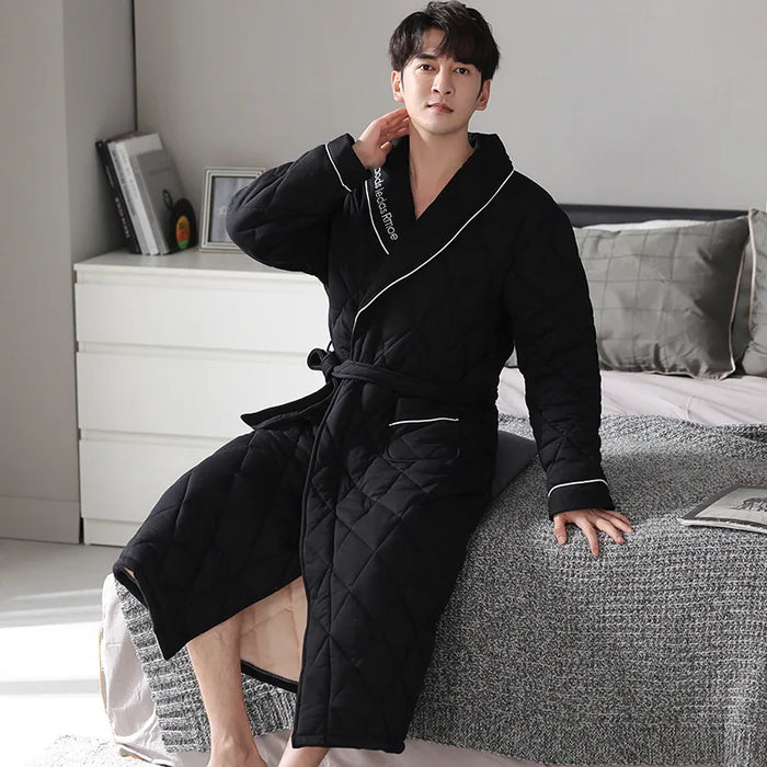 Stylish Men's Plaid Robe – Cozy Autumn & Winter Long Bathrobe in Soft Cotton, Breathable
