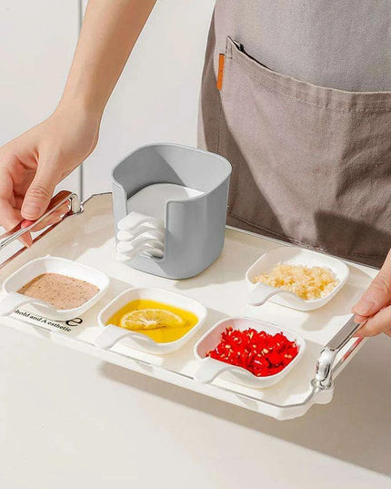 Elegant 7-Piece White Seasoning Dish Set with Organizing Box for Stylish Dining