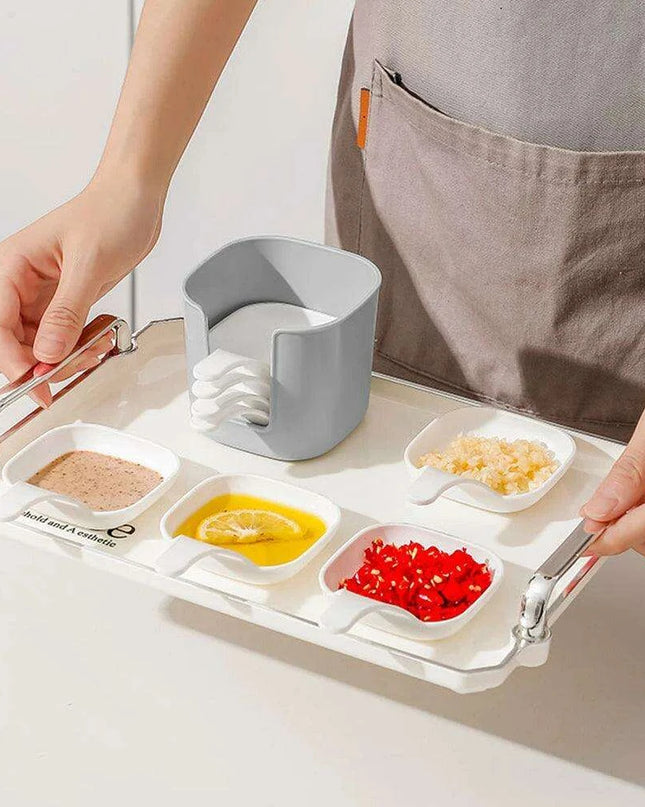 Elegant 7-Piece White Seasoning Dish Set with Organizing Box for Stylish Dining