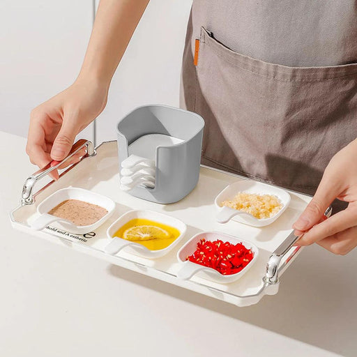 Elegant 7-Piece White Seasoning Dish Set with Organizing Box for Stylish Dining