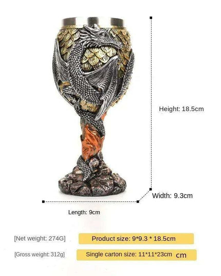 Dragon Resin Stainless Steel Beer Mug - Hand Painted Gothic Viking Skull Wine Goblet