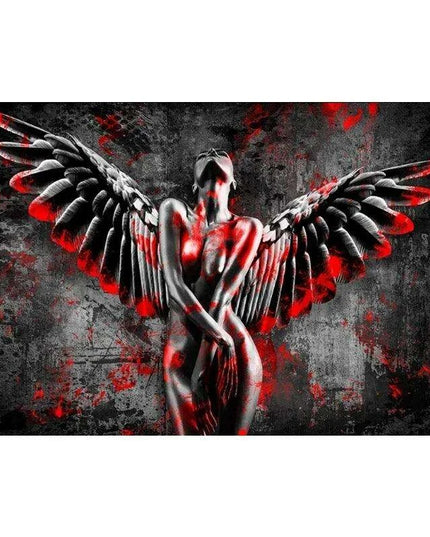 Elegant Crimson Muse: Contemporary Abstract Lady Canvas Art