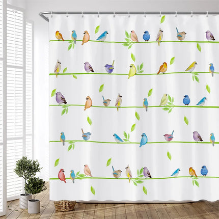 Watercolor Birds Shower Curtain – Chinese Art Style, 7 Colourways