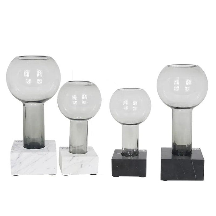 Sleek Modern Glass Vase Collection with Elegant Marble Base for Home Aesthetics and Plant Display